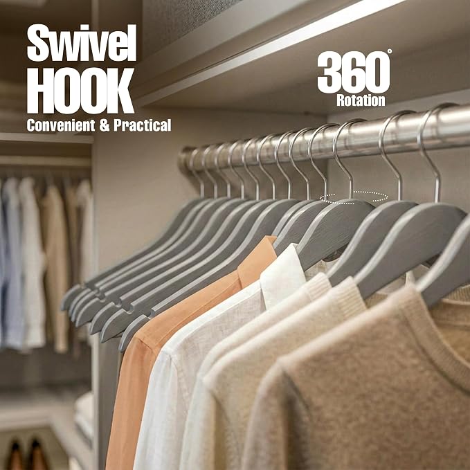 Utopia Home Wooden Hangers 20 Pack – Slim Suit Hangers Grey | 360° rotatable - Image 5