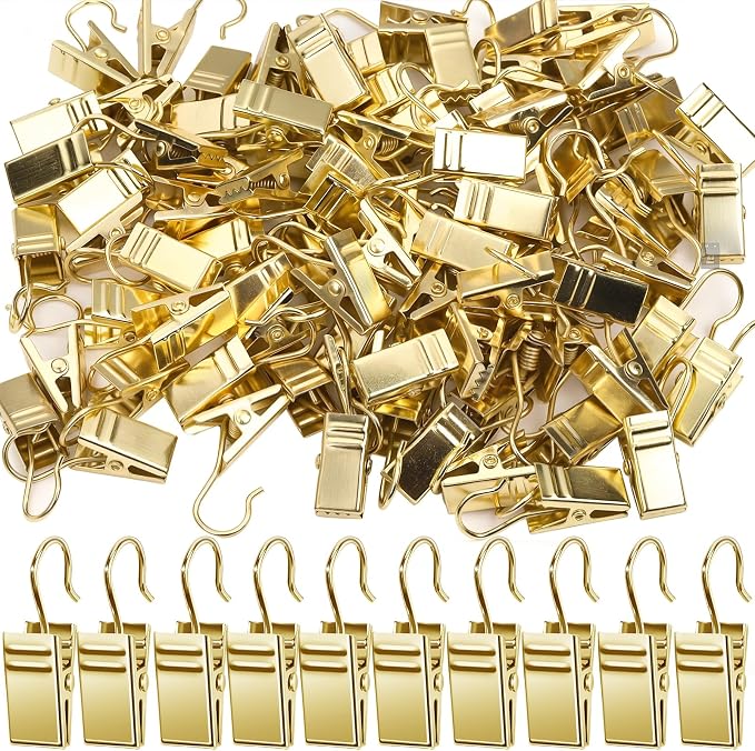Teenitor 100 Pack Gold Curtain Clips Curtain Hooks, Stainless Steel Small Clips by PERFECTYOURBEAUTY