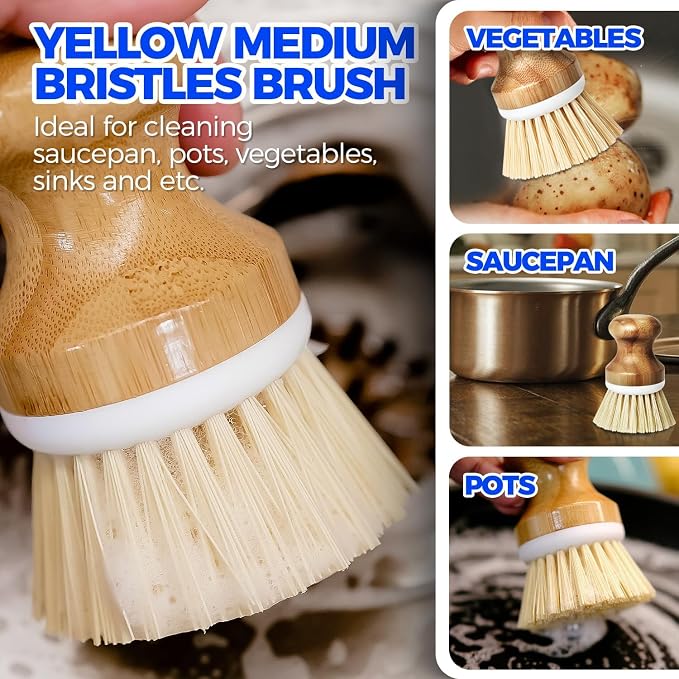 Holikme Bamboo Palm Brush Dish Brushes Round Vegetable Brush, Pans and - Image 2