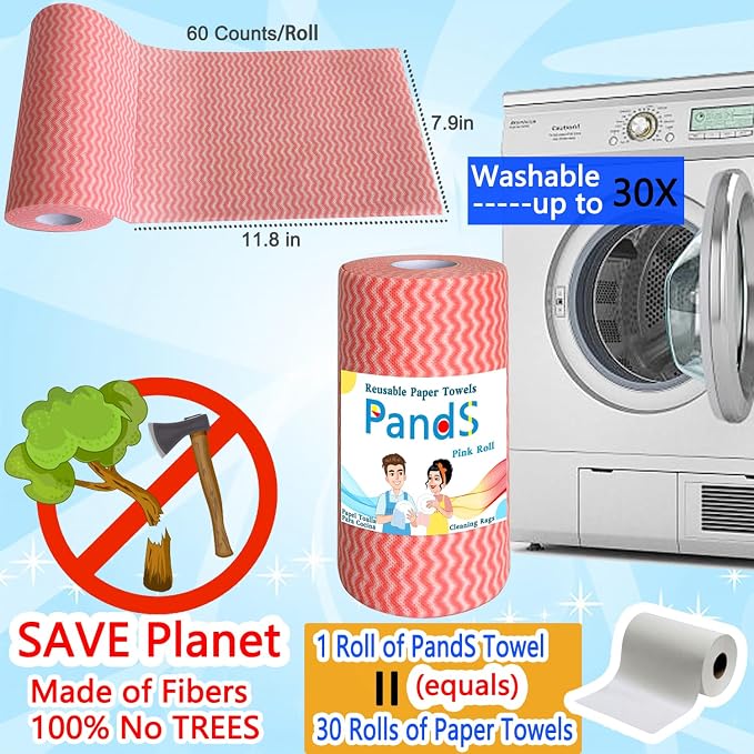 Reusable Paper Towels, 120 Full Sheets 2 Pack, Zero Waste Paperless Kitchen - Image 5