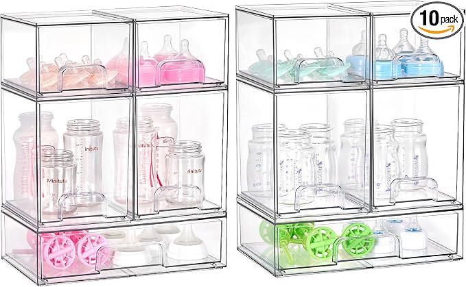 Vtopmart Clear Stackable Storage Drawers Set of 10, Baby Bottle Organizer | by Vtopmart