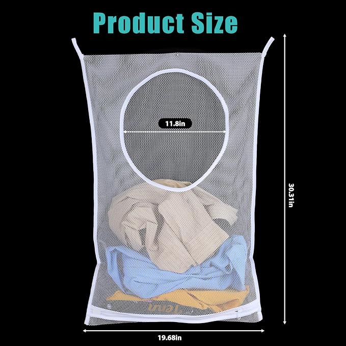 Hanging Laundry Hamper Bag Mesh Laundry Bag 30 x 20 Inch - Image 2