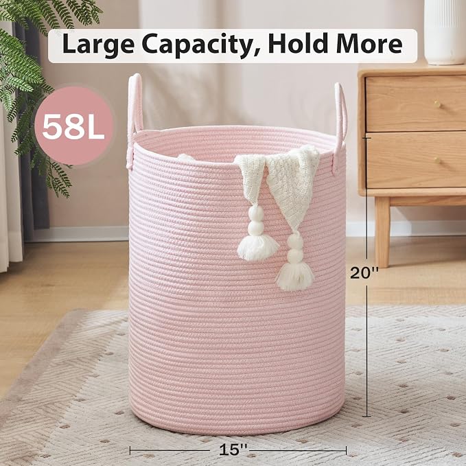 YOUDENOVA Cotton Rope Laundry Hamper Basket, 58L Blanket Basket - Image 3
