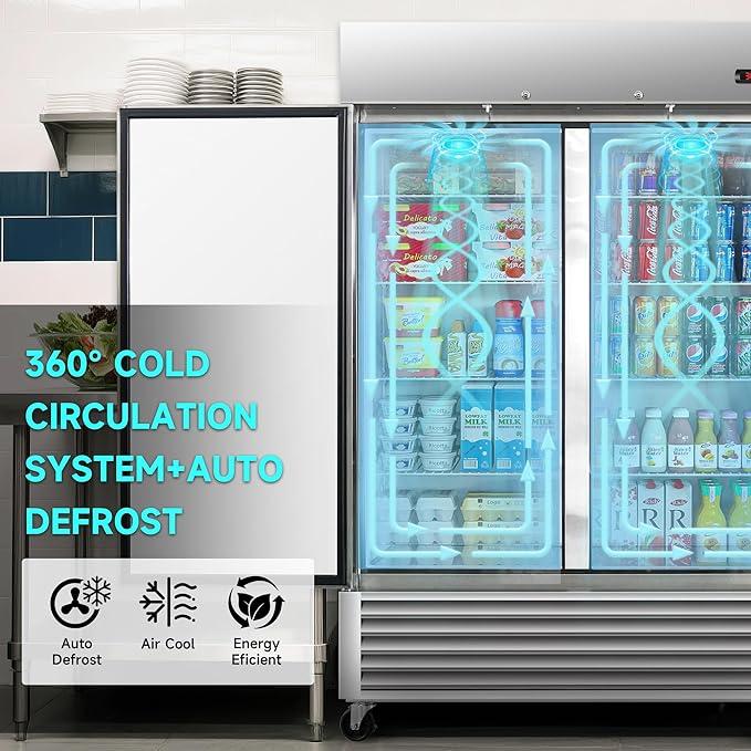 54"W Commercial Refrigerator,49 Cu.ft Commercial Refrigerator with 2 Stainless Steel Solid Door ,ETL Upright Freeze Storage w/ 6 Adjustable Shelves,Auto Defrost,for Restaurant,Bar,Shop,Silver