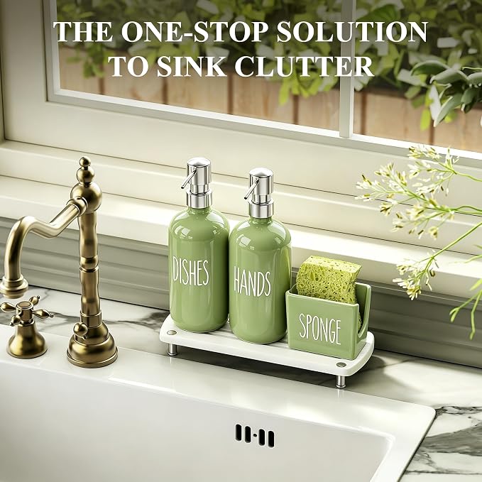 Cisily Olive Green Kitchen Soap Dispenser Set - Image 6