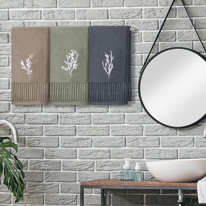FuWeave 3 Pcs Boho Botanical Hand Towels Bathroom Kitchen Decor | Embroidered - Image 3