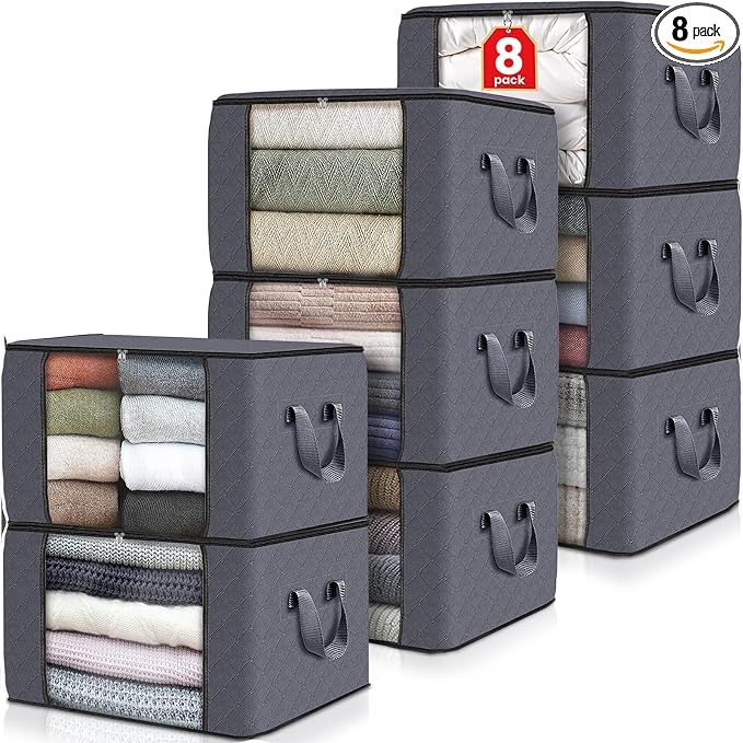 8 Pack Storage Bags for Clothes Blanket Storage Bins by Fabtotes