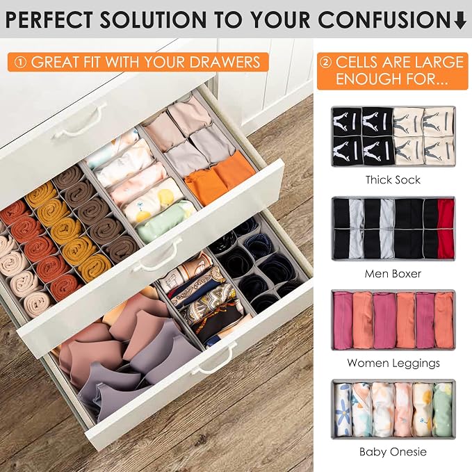 16 Pack Sock Underwear Drawer Organizer, 96 Cells Dresser Organizer - Image 2