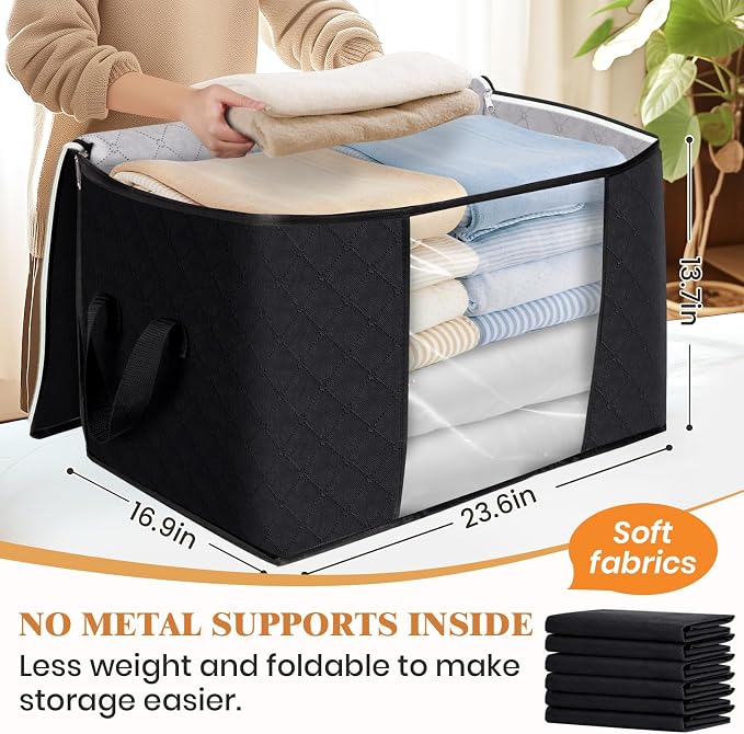 90L Clothes Storage, Foldable Thick Fabric Blanket Storage Bags | Foldable - Image 2