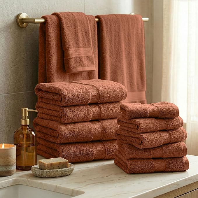 SUPERIOR Egyptian Cotton Ultra Plush & Absorbent, 12 Piece Set, Rust | - Image 2