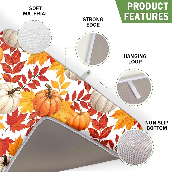 Fall Pumpkin Dish Drying Mat for Kitchen Counter 16x18 Inch Autumn Pumpkins - Image 3