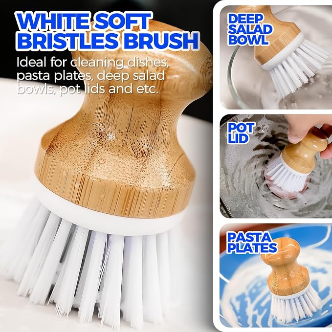 Holikme 6 Pack Dish Brush with Bottle Brush Scrub Brush Straw, Palm Scrub Brush - Image 3