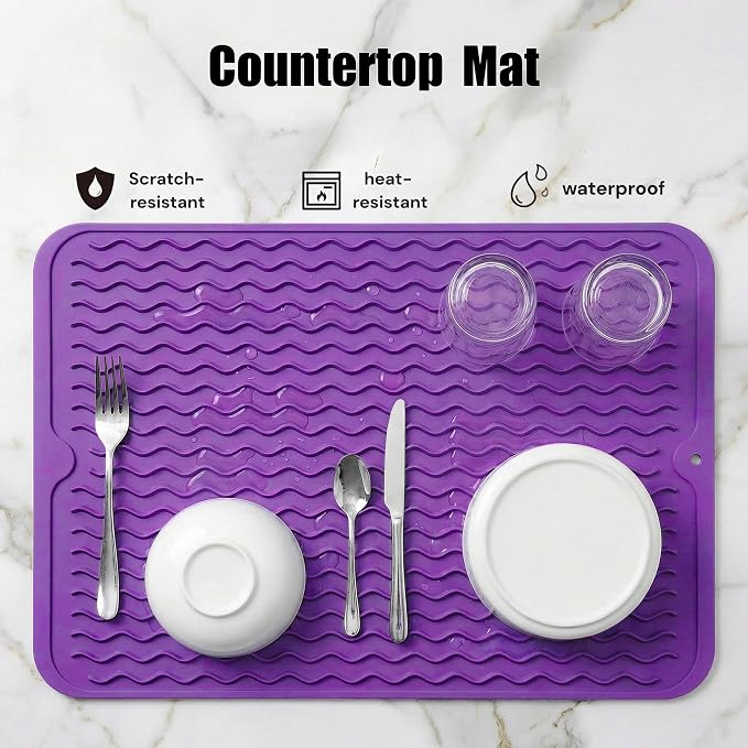 MicoYang Silicone Dish Drying Mat — Quick-Dry Ridges Counter & Sink Pad - Image 3