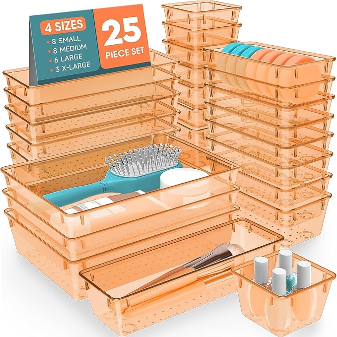 SpaceHacks 25 PCS Plastic Drawer Organizer, 4-Size Versatile Organizer Trays & by SpaceHacks