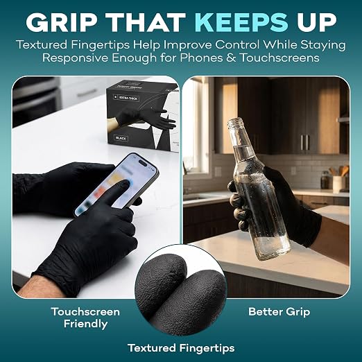 Disposable Black Nitrile Gloves Medium 100 Count - Image 5