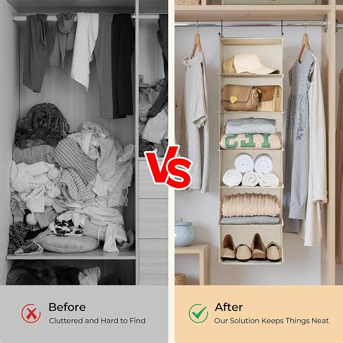 GRANNY SAYS 6-Shelf Hanging Closet Organizer, Foldable Storage, Keeps Clothes - Image 6