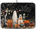 Halloween Dish Drying Mat for Kitchen Counter 18x24 Inch Black Ghost Pumpkins by Kwlegh
