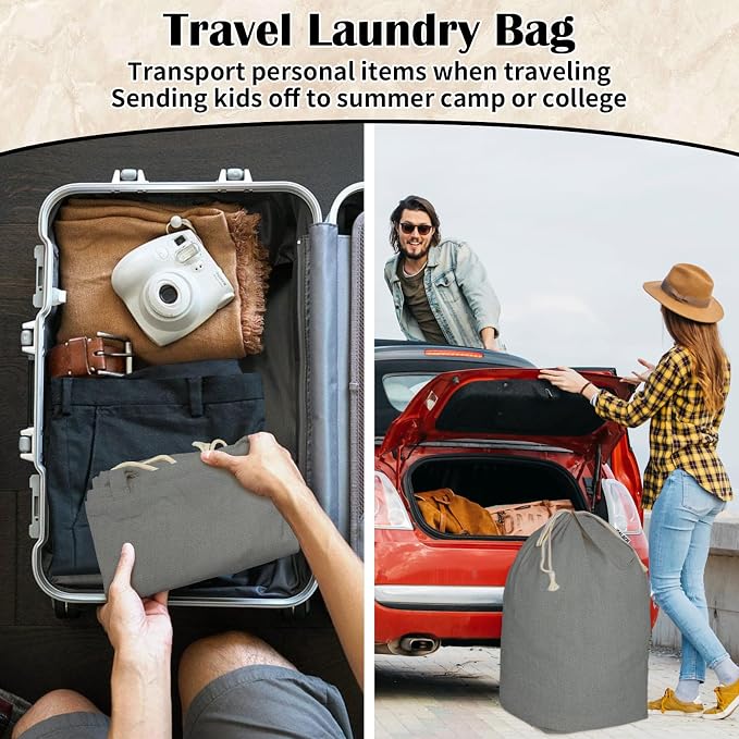 Canvas Laundry Bag with Handles & Square Base, 13.8"Wx13.8"Dx27.6"H - Image 6