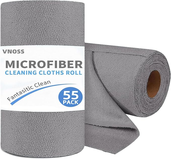 55 Pack Microfiber Cleaning Cloth Roll, Tear Away Reusable Towels, Ultra by Vnoss