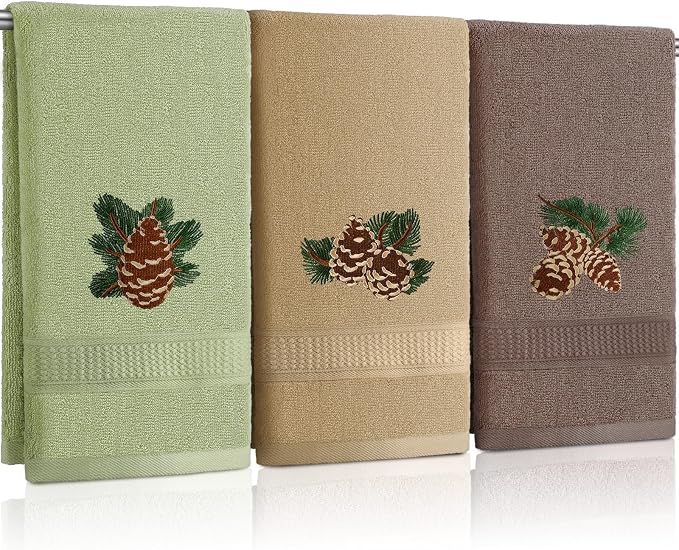 3 Pcs Rustic Pine Cone Hand Towels by FuWeave