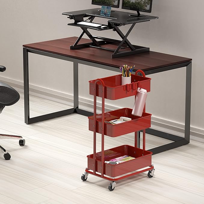 Simple Houseware 3-Tier Heavy Duty Metal Utility Rolling Cart, Red