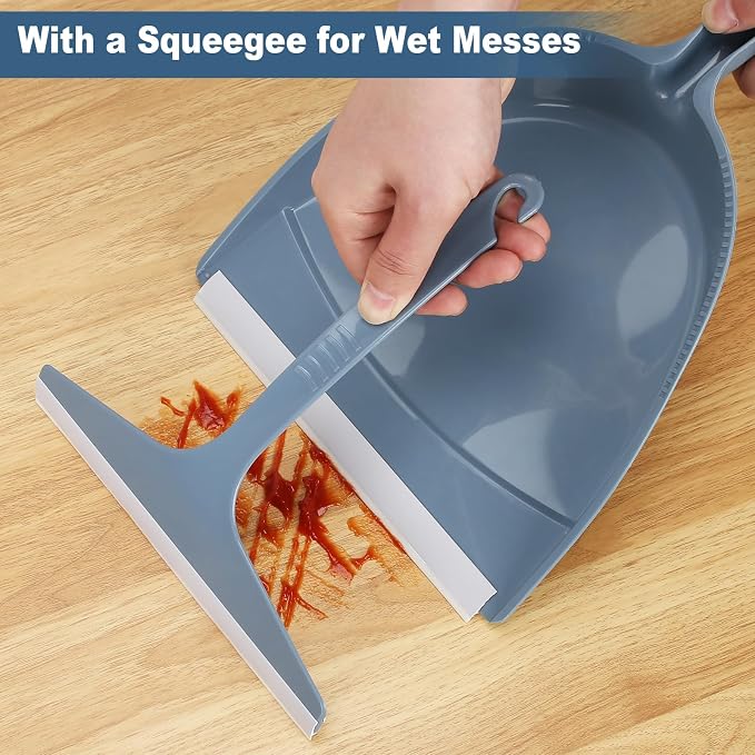 Hand Broom and Dustpan with Squeegee, Mini Dust Pan and Brush Set with a Scraper - Image 3
