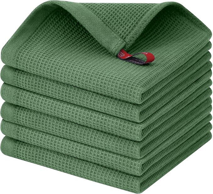 Homaxy 100% Cotton Waffle Weave Dish Cloths, 6 Pack, Grass Green by Homaxy