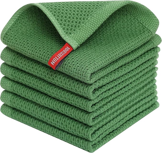 Homaxy 100% Cotton Waffle Weave Kitchen Dish Cloths 6-Pack, Grass Green | 12 x by Homaxy