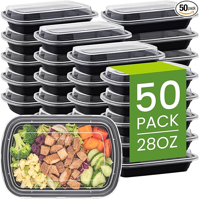 24/28oz Meal Prep Containers, 30/50Pack 1 Compartment with Lids, Food Storage Containers, Sturdy Leakproof & Food Safe, Microwave, Freezer, Dishwasher Safe Bento Box, BPA Free