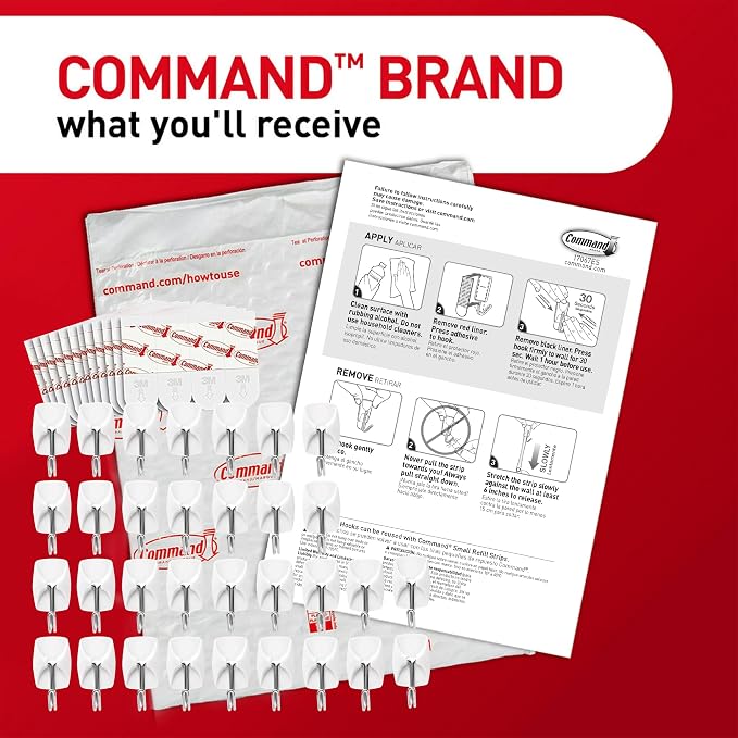 Command Small Wire Toggle Hooks, and 48 Strips, Damage Free Hanging Wall Hooks - Image 2