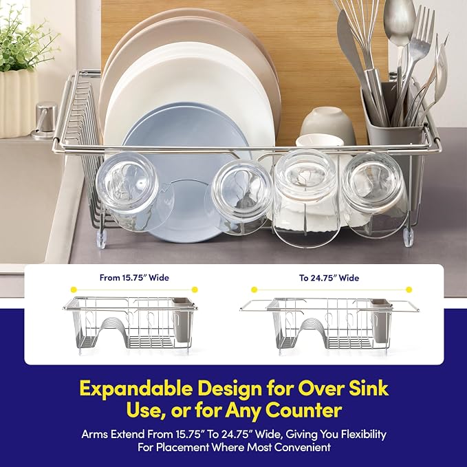 Dish Drying Rack Over the Sink Expandable to 24.5" Dish Drainer — Space-Saving - Image 2