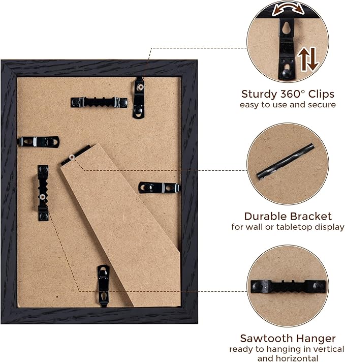 Fun Memories 5x7 Picture Frame, Solid Oak Wood 5 x 7 Frame with Plexiglass, 5 by 7 Photo Frame for Wall & Tabletop Display, 5x7 Picture Frame Matted to 4x6, Black Color, 3 Pack