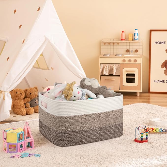 OIAHOMY Blanket Basket Laundry Basket Dog Toy Basket 75L Dark Brown - Image 2