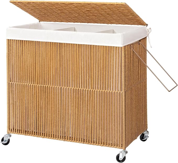 WOWLIVE Laundry Basket 3 Section, Handwoven Laundry Hamper by WOWLIVE