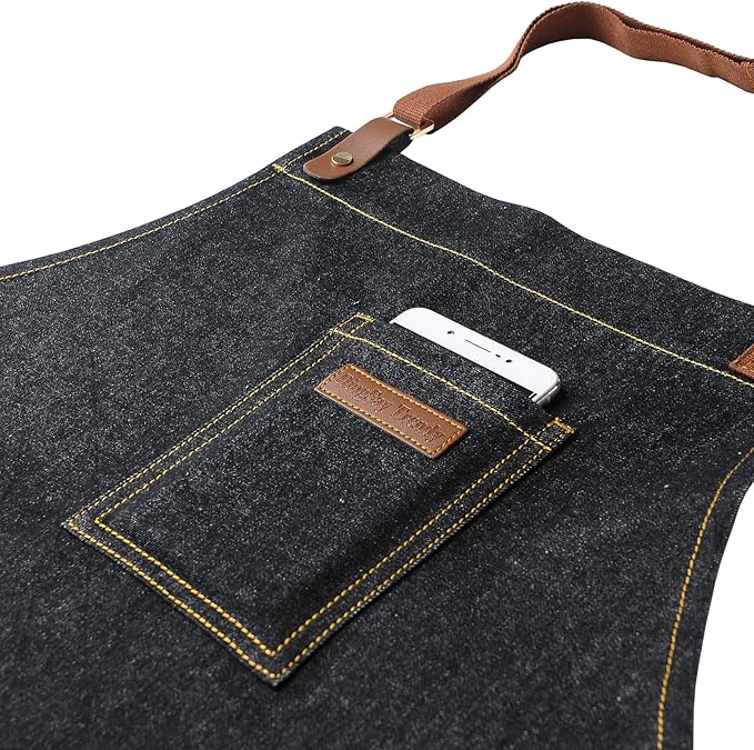 Apron with Pockets, Mens Womens Chef Bib Apron for Kitchen Cooking Grill BBQ Baking Server with Towel Loop