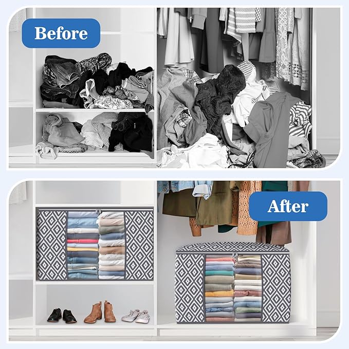100L 6 Pack Storage Bags, Foldable Clothes Bins - Image 4
