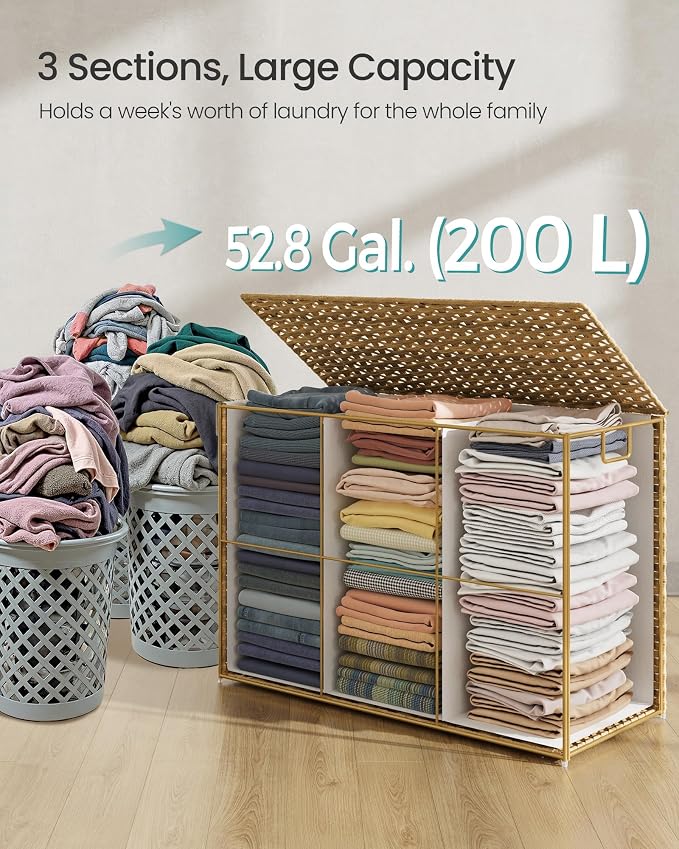SONGMICS Laundry Hamper with Lid, 52.8 Gal Synthetic Rattan - Image 5