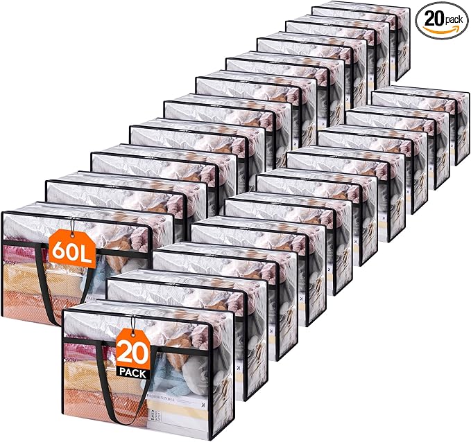 Lifewit 20 Pack Clear Clothes Storage Bags, 60L Plastic Blanket Storage Bag by Lifewit