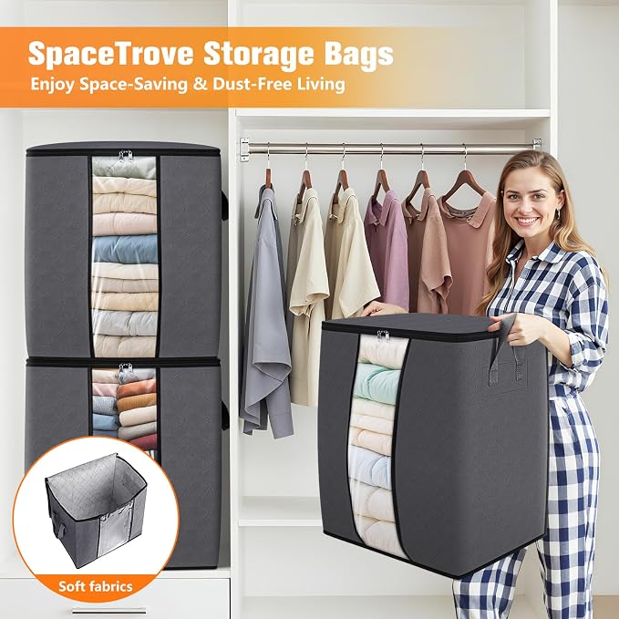 6 Pack Clothes Storage Bags 80L Blanket Storage Containers - Image 6