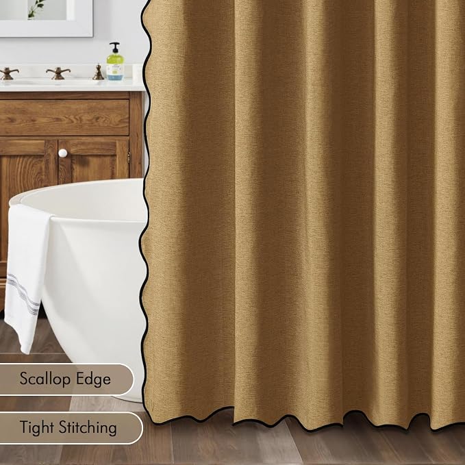 MIULEE 72"x84" Extra Long Scalloped Linen Shower Curtain Gold Brown - Image 5