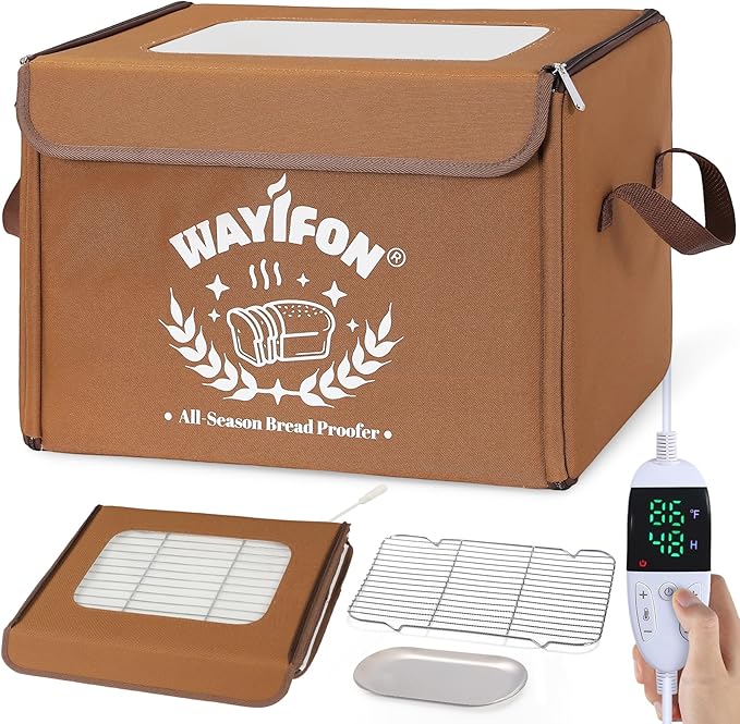 Folding Bread Proofing Box with 68-131℉ Temp Control & 99H Timer,Dough Proofing Box with Metal Rack Warming Proofer for Sourdough, Bread Baking, Pizza, Yogurt,Space-Saving & 6-Layer Fabric,Brown