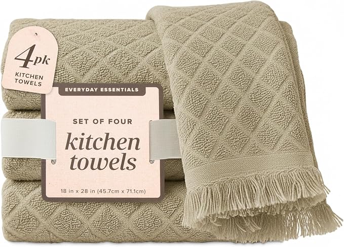 Kitchen Towels, Sage Taupe Diamond Pattern Drying Towels 18 x 28 Super - Image 4