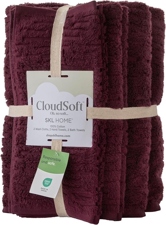 SKL Home CloudSoft Bath Towel Set, 100% Cotton Luxury, Bordeaux | 2 Bath towels - Image 5