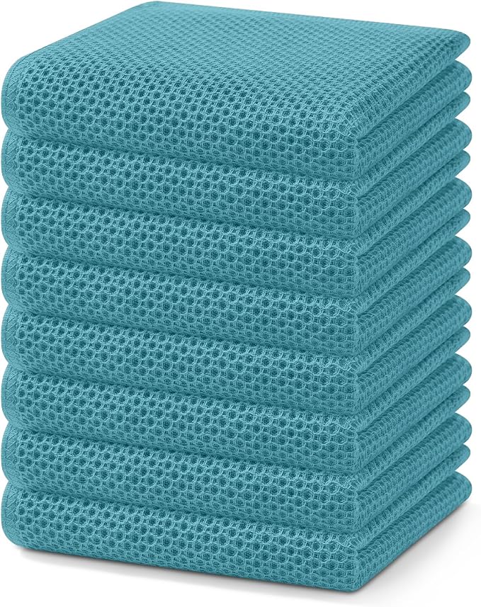 Homaxy 100% Cotton Waffle Weave Kitchen Dish Towels 8-Pack, Lake Blue | 13 x 28 by Homaxy