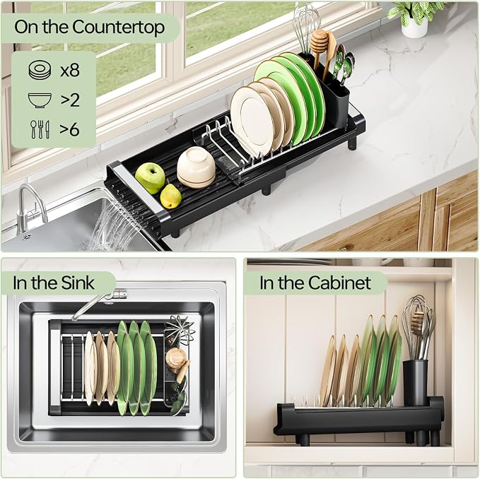 TOOLF Small Dish Drying Rack, Expandable and Space-Saving, Matte Black | Mini - Image 6