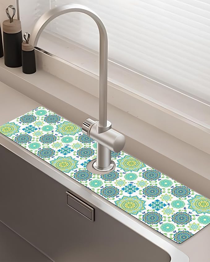 Patterned Sink Faucet Mat Kitchen Splash Guard Super Absorbent Drying Mat by BnhjsdwTablecloth