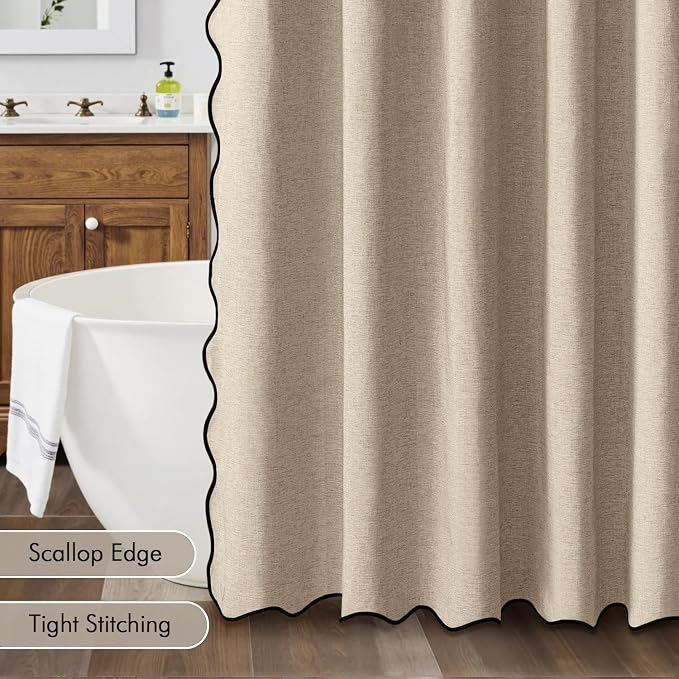 MIULEE Copper Brown Scalloped Linen Shower Curtain 72x72 Inches - Image 5