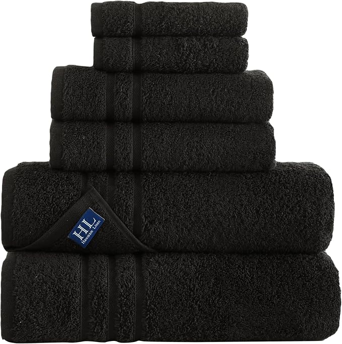 Black 6 Pack Bath Towels Sets Linen by HawmamLinen