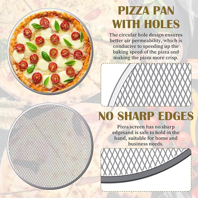 4 Pcs 12 Inch Round Pizza Screen, Aluminum Alloy Pizza Mesh for Oven, Food-Grade Baking Screen for Oven, Round Baking Tray for Home Kitchen BBQ