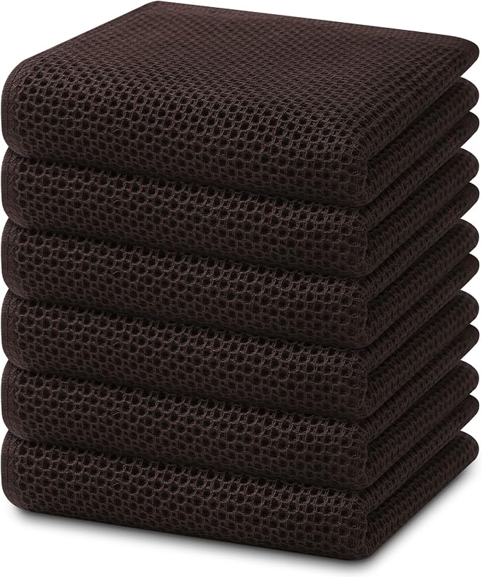 Homaxy 100% Cotton Waffle Weave Kitchen Dish Towels 6-Pack, Dark Brown | 13 x by Homaxy
